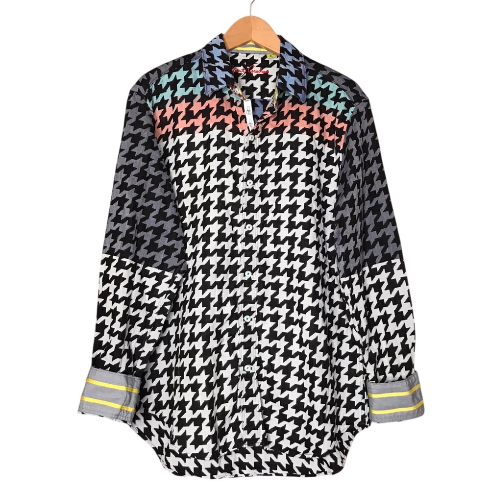 Robert Graham Multicolour Houndstooth Button Front Shirt Long Sleeve Men's Large - Picture 2 of 15